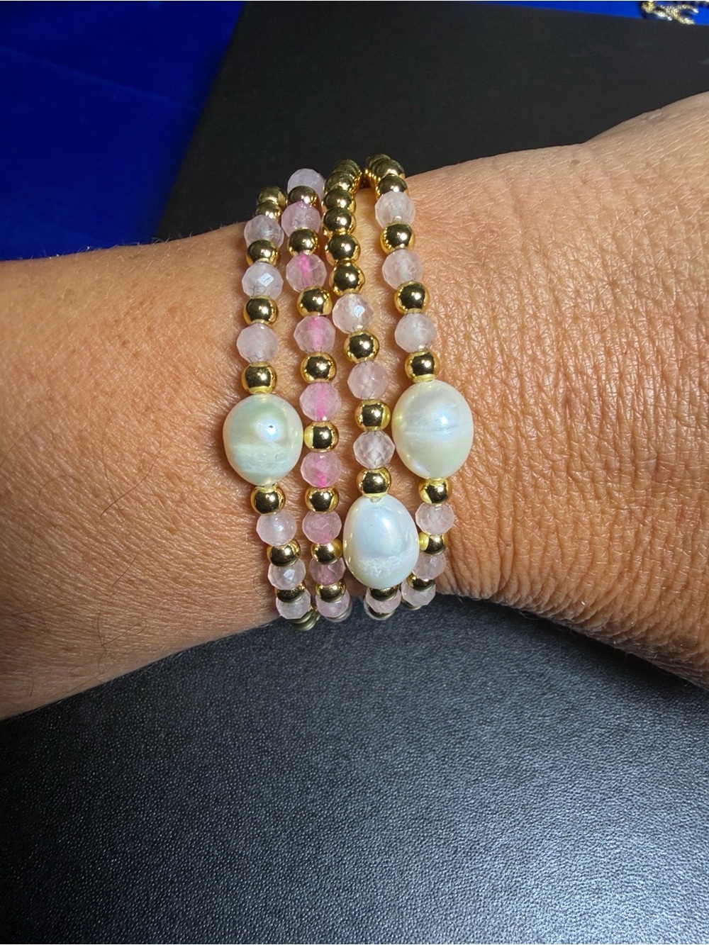 Gold & Pink with Baroque Pearls Beaded Stretch Bracelet Set of 4 NEW